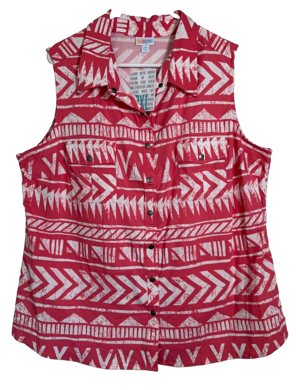 LuLaRoe Women's Roxanne Coral & White Aztec Print Snap Buttons Plus Size 2XL NWT